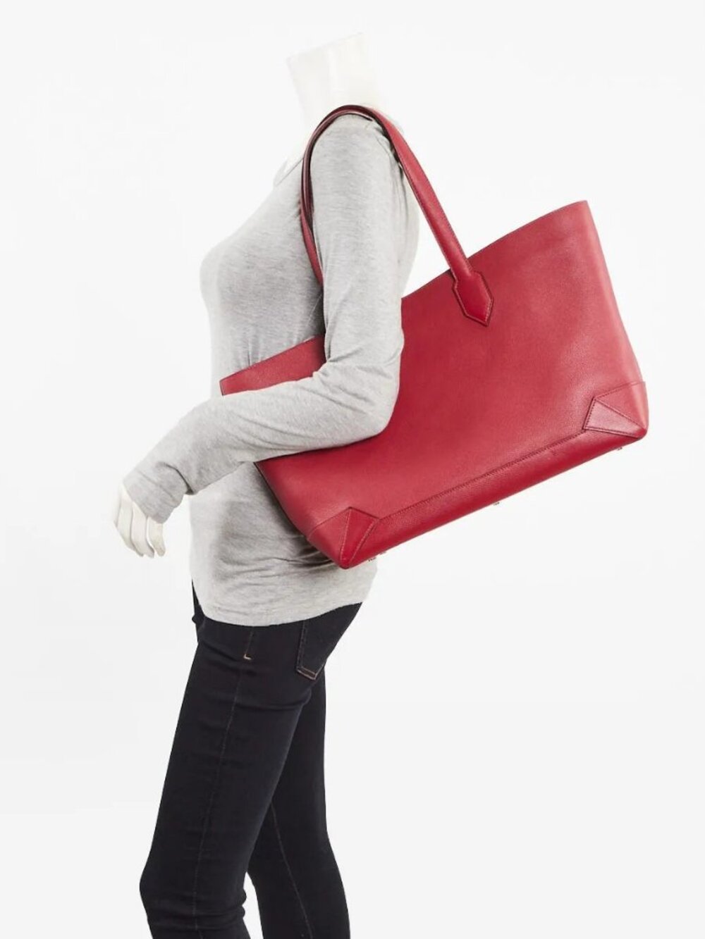 Hermes Rouge Grenat Evercolor/Epsom Leather Maxibox Cabas Tote Bag - Picture 1 of 10
